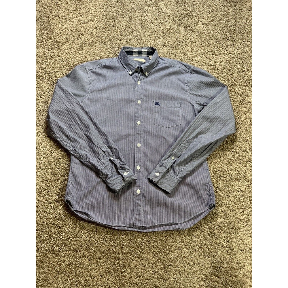Burberry Britt Shirt M Blue White Striped Mens Casual Button Down Long Sleeve
